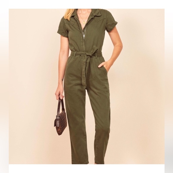 Reformation jeans olive green Kenny boiler jumpsuit
